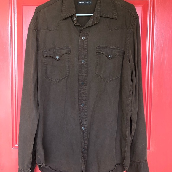 Vintage Ralph Lauren Brown Button Down 100% Lyocell Snap Down Size Medium - Picture 10 of 14